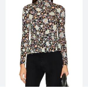 Zara Woman Black Floral Long Flutter Sleeve Blouse